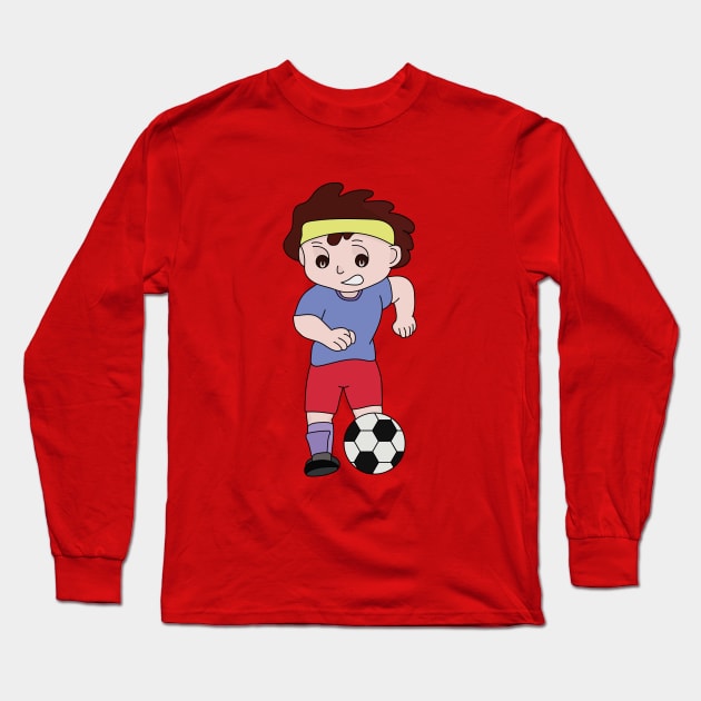 Drawing of a boy playing football Long Sleeve T-Shirt by DiegoCarvalho